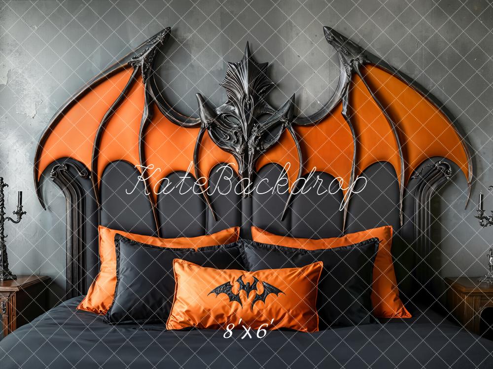Kate Halloween Bat Headboard Orange Black Fleece Backdrop Designed by Emetselch - Image 3