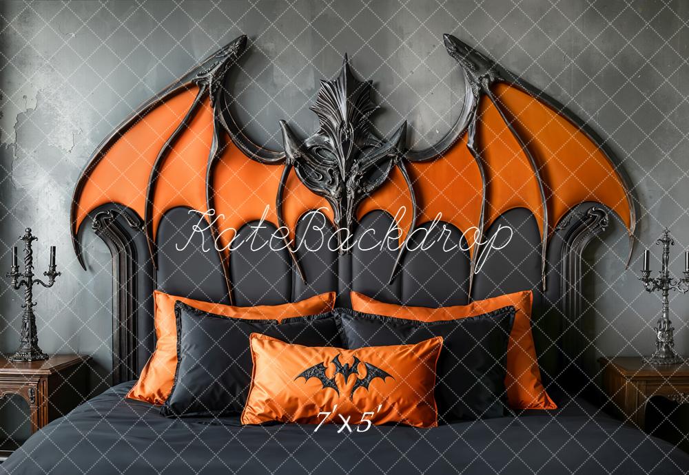 Kate Halloween Bat Wings Headboard Orange Black Backdrop Designed by Emetselch