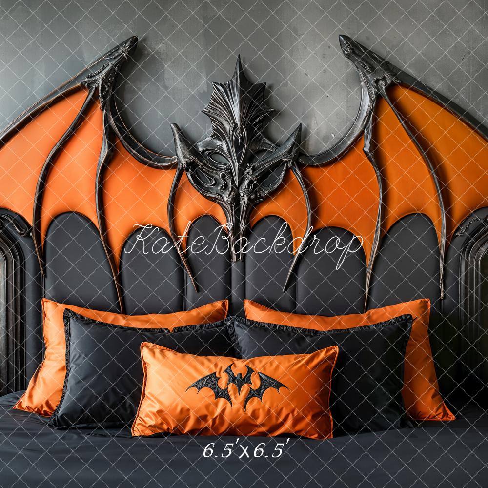 Kate Halloween Bat Wings Headboard Orange Black Backdrop Designed by Emetselch - Image 2