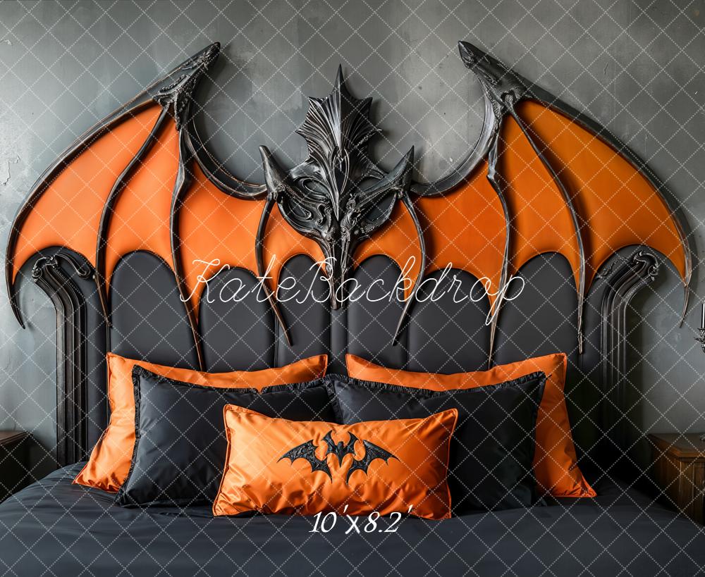 Kate Halloween Bat Wings Headboard Orange Black Backdrop Designed by Emetselch - Image 5