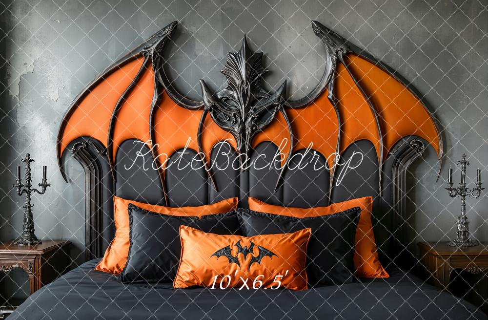 Kate Halloween Bat Wings Headboard Orange Black Backdrop Designed by Emetselch - Image 7