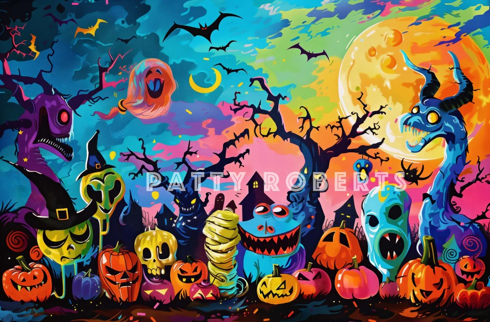 Kate Halloween Cartoon Colorful Monsters Backdrop Designed by Patty Robert - Image 4