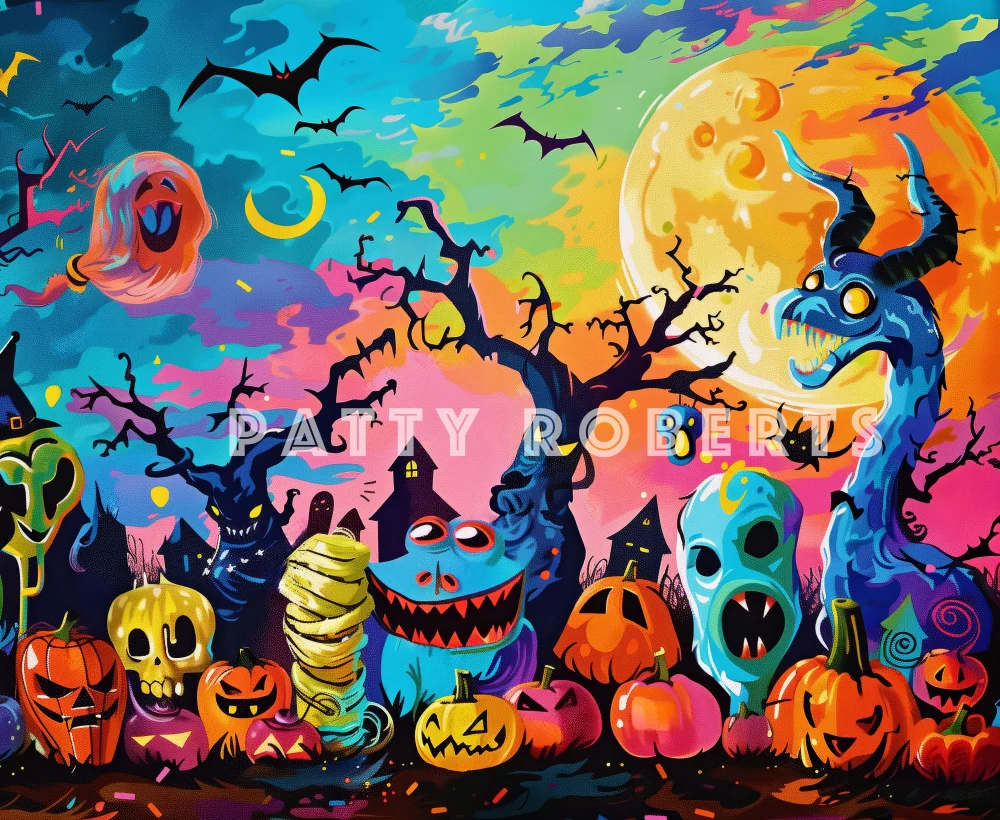 Kate Halloween Cartoon Colorful Monsters Backdrop Designed by Patty Robert - Image 5