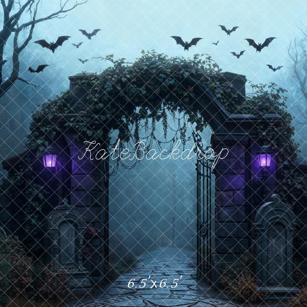 Kate Halloween Cemetery Arch Gate Bats Backdrop Designed by Emetselch - Image 2