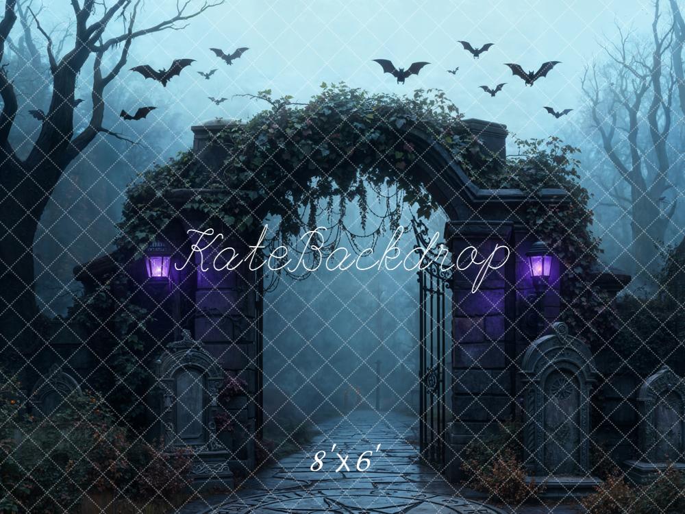 Kate Halloween Cemetery Arch Gate Bats Backdrop Designed by Emetselch - Image 3