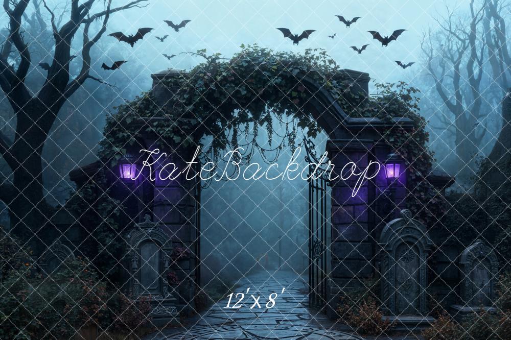 Kate Halloween Cemetery Arch Gate Bats Backdrop Designed by Emetselch - Image 8