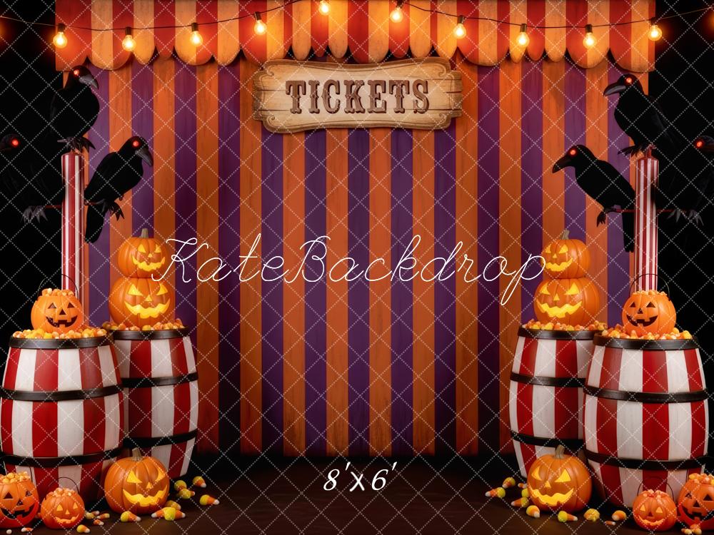 Kate Halloween Circus Striped Barrels Pumpkins Backdrop Designed by Patty Robert - Image 3