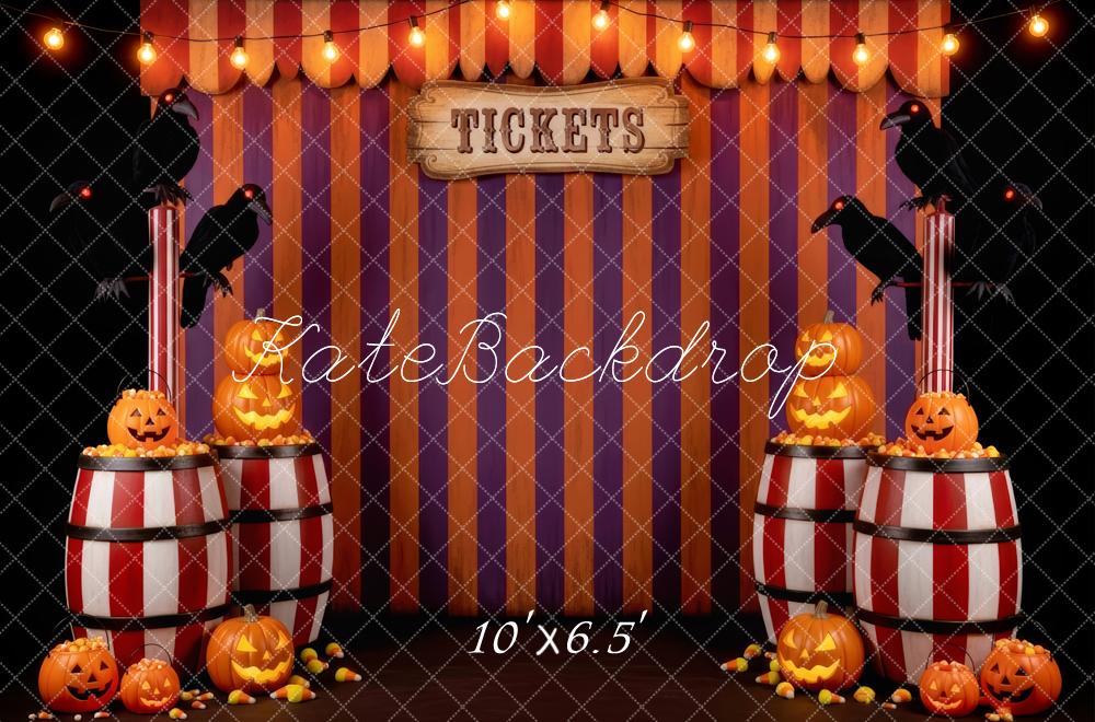 Kate Halloween Circus Striped Barrels Pumpkins Backdrop Designed by Patty Robert - Image 4