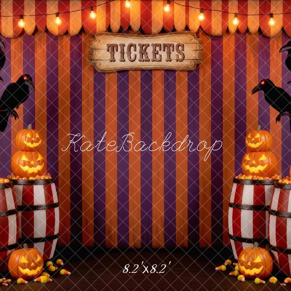 Kate Halloween Circus Striped Barrels Pumpkins Backdrop Designed by Patty Robert - Image 5