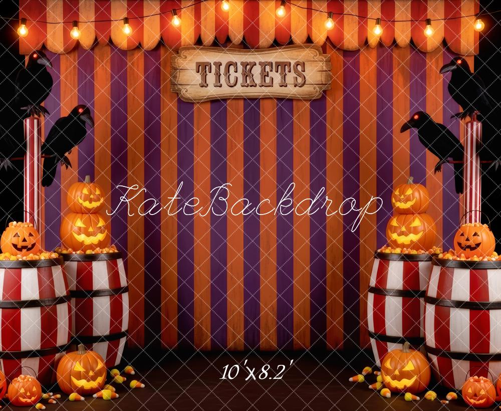 Kate Halloween Circus Striped Barrels Pumpkins Backdrop Designed by Patty Robert - Image 6