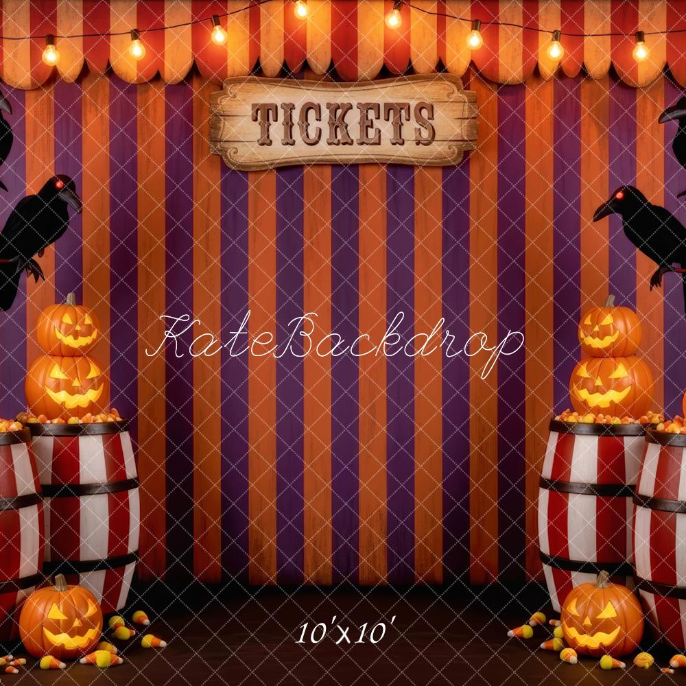 Kate Halloween Circus Striped Barrels Pumpkins Backdrop Designed by Patty Robert - Image 7