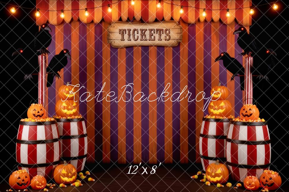 Kate Halloween Circus Striped Barrels Pumpkins Backdrop Designed by Patty Robert - Image 8