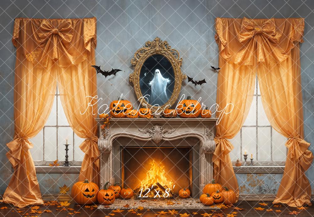 Kate Halloween Fireplace Pumpkins Ghost Backdrop Designed by Emetselch - Image 8