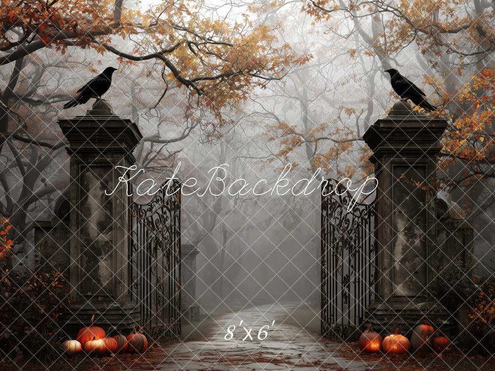 Kate Halloween Gate Ravens Pumpkins Autumn Backdrop Designed by Patty Robert - Image 3