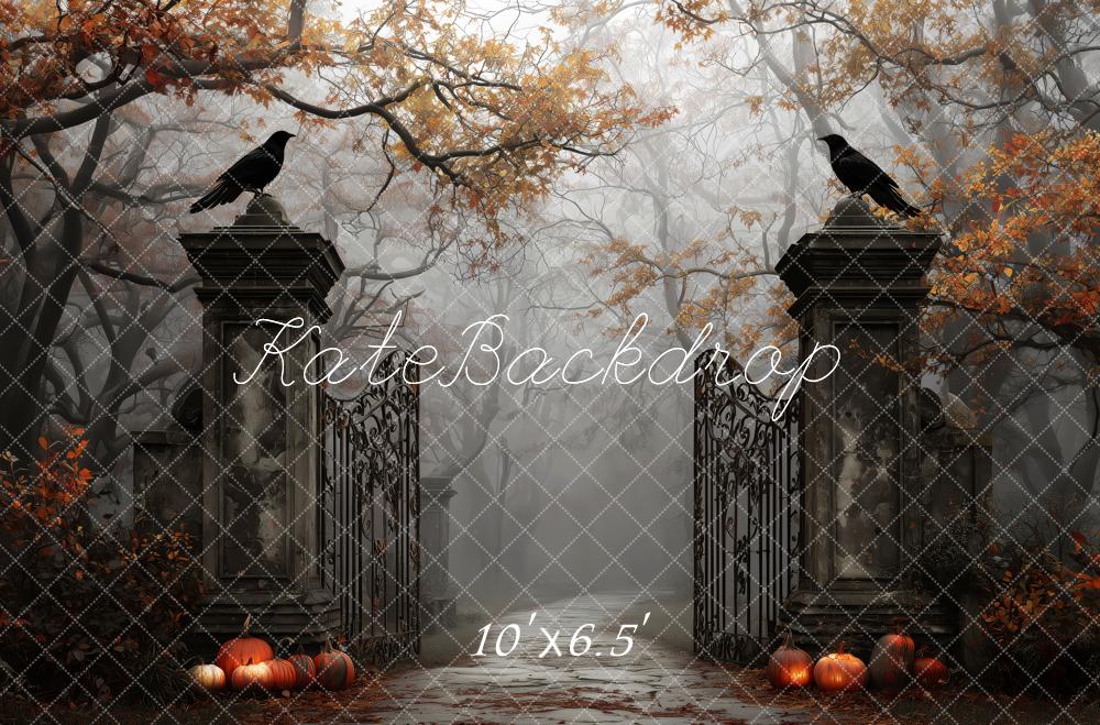 Kate Halloween Gate Ravens Pumpkins Autumn Backdrop Designed by Patty Robert - Image 4