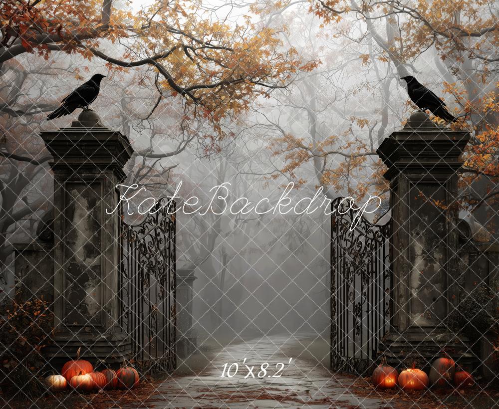 Kate Halloween Gate Ravens Pumpkins Autumn Backdrop Designed by Patty Robert - Image 6