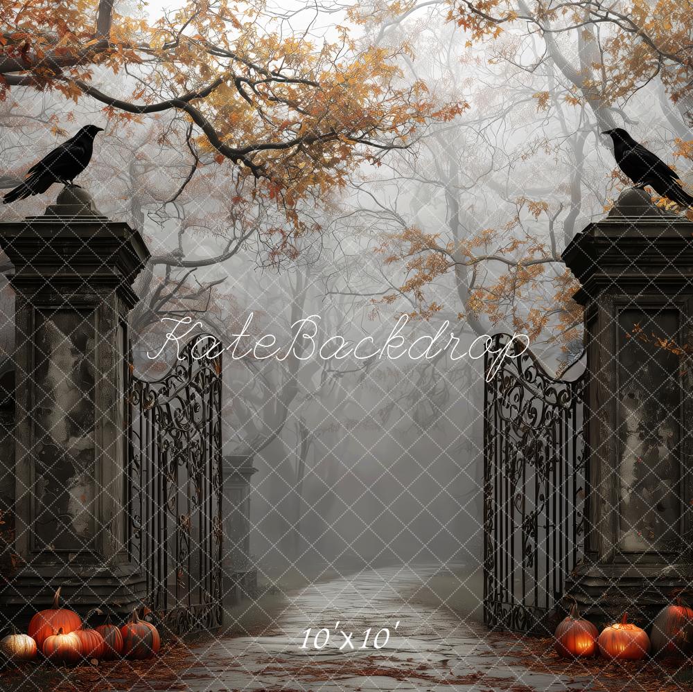 Kate Halloween Gate Ravens Pumpkins Autumn Backdrop Designed by Patty Robert - Image 7