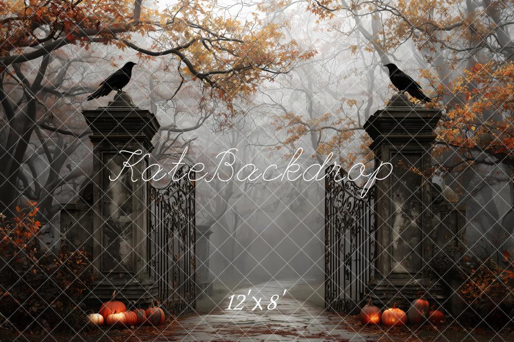Kate Halloween Gate Ravens Pumpkins Autumn Backdrop Designed by Patty Robert - Image 8
