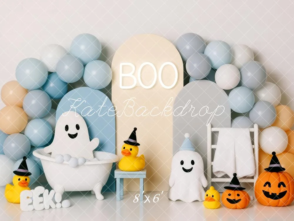 Kate Halloween Ghosts Bathtub Balloons Pumpkins Backdrop Designed by Patty Robert - Image 3