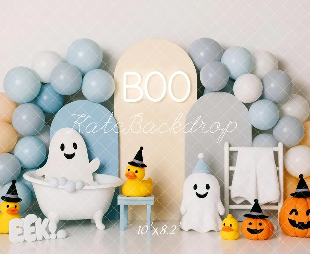 Kate Halloween Ghosts Bathtub Balloons Pumpkins Backdrop Designed by Patty Robert - Image 6