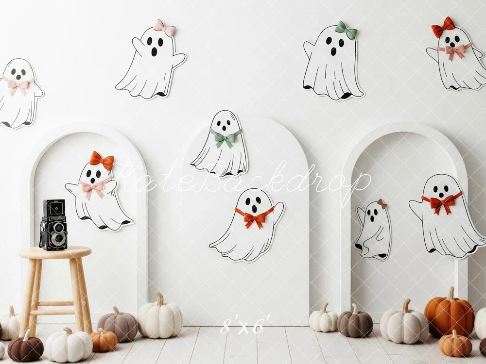 Kate Halloween Cute Ghosts Pumpkins White Backdrop Designed by Patty Robert - Image 3