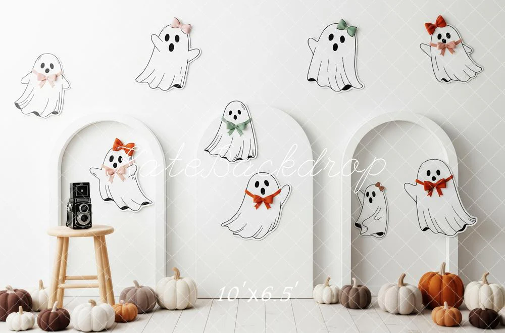 Kate Halloween Cute Ghosts Pumpkins White Backdrop Designed by Patty Robert - Image 4