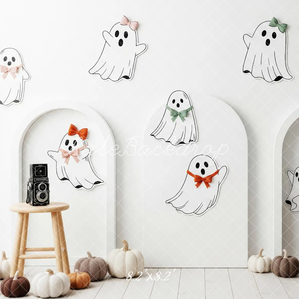Kate Halloween Cute Ghosts Pumpkins White Backdrop Designed by Patty Robert - Image 5