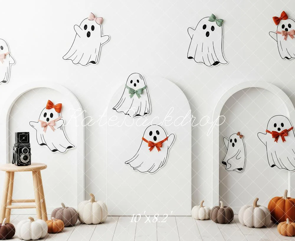 Kate Halloween Cute Ghosts Pumpkins White Backdrop Designed by Patty Robert - Image 6