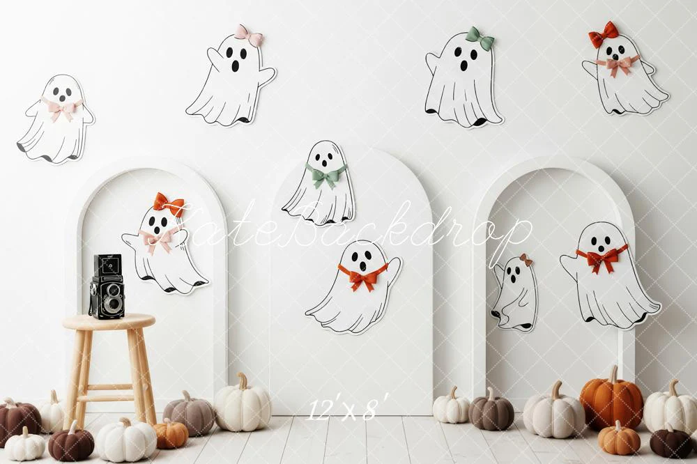 Kate Halloween Cute Ghosts Pumpkins White Backdrop Designed by Patty Robert - Image 8