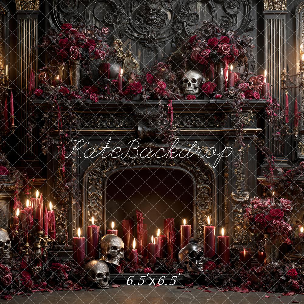 Kate Halloween Gothic Fireplace Skulls Candles Backdrop Designed by Ashley Paul - Image 2