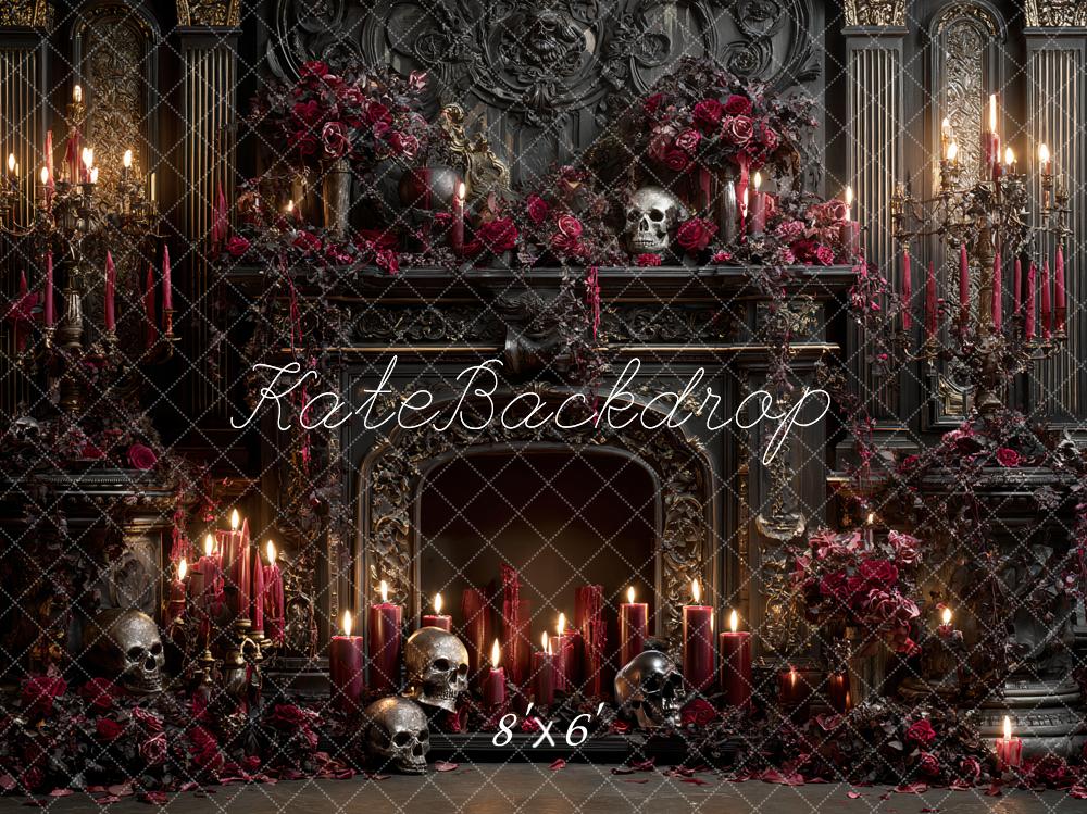 Kate Halloween Gothic Fireplace Skulls Candles Backdrop Designed by Ashley Paul - Image 3