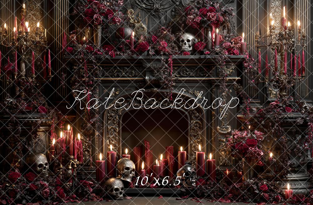 Kate Halloween Gothic Fireplace Skulls Candles Backdrop Designed by Ashley Paul - Image 4