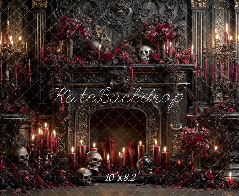 Kate Halloween Gothic Fireplace Skulls Candles Backdrop Designed by Ashley Paul - Image 6