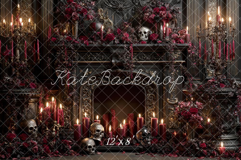 Kate Halloween Gothic Fireplace Skulls Candles Backdrop Designed by Ashley Paul - Image 8