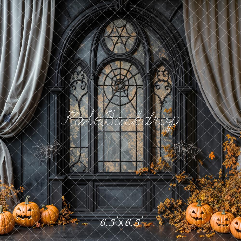 Kate Halloween Gothic Window Pumpkins Curtains Backdrop Designed by Emetselch - Image 2