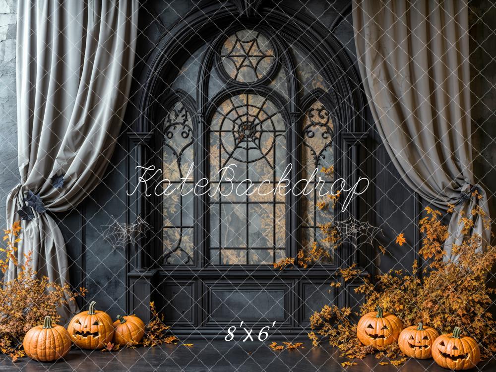 Kate Halloween Gothic Window Pumpkins Curtains Backdrop Designed by Emetselch - Image 3