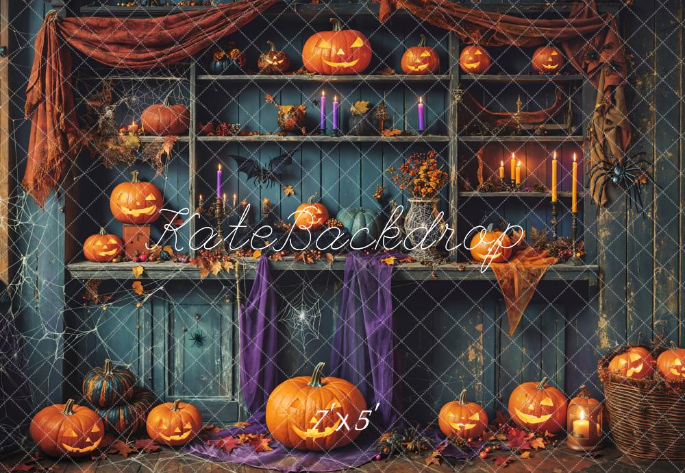 Kate Halloween Green Shabby Wooden Pumpkin Backdrop Designed by Emetselch - Image 2