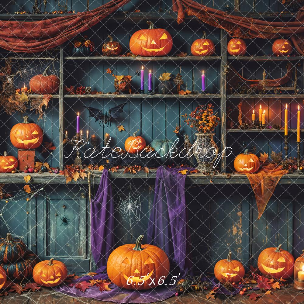 Kate Halloween Green Shabby Wooden Pumpkin Backdrop Designed by Emetselch - Image 5