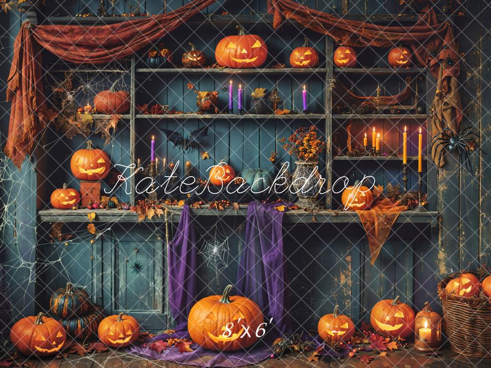 Kate Halloween Green Shabby Wooden Pumpkin Backdrop Designed by Emetselch - Image 6
