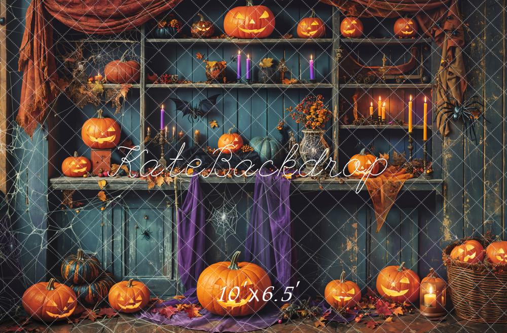 Kate Halloween Green Shabby Wooden Pumpkin Backdrop Designed by Emetselch - Image 7
