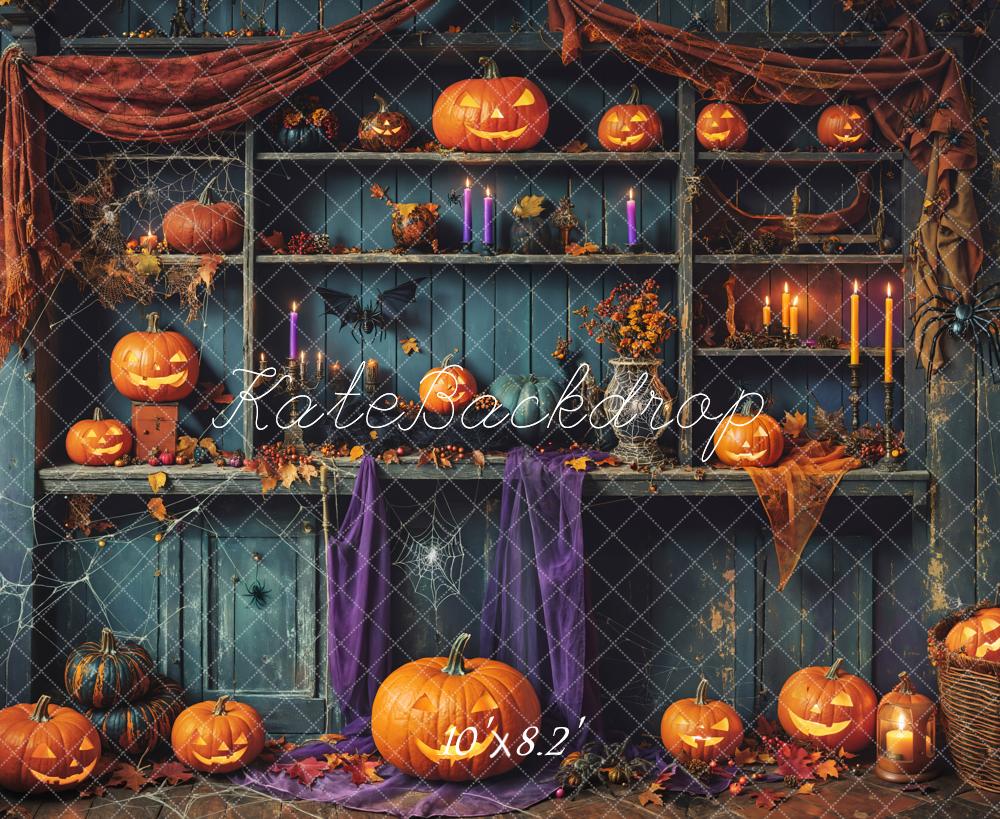 Kate Halloween Green Shabby Wooden Pumpkin Backdrop Designed by Emetselch - Image 8
