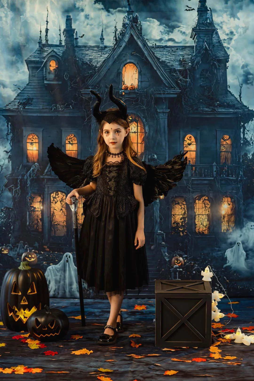 Kate Halloween Haunted House Ghosts Night Backdrop Designed by Emetselch