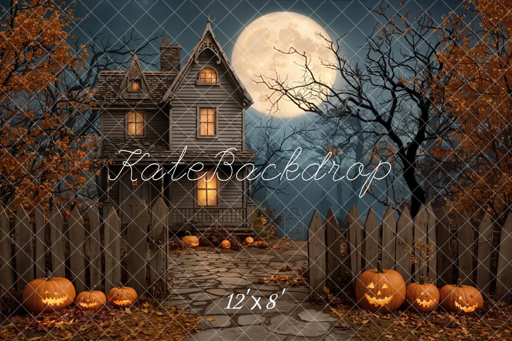 Kate Halloween Haunted House Moon Pumpkin Fleece Backdrop Designed by Emetselch - Image 4