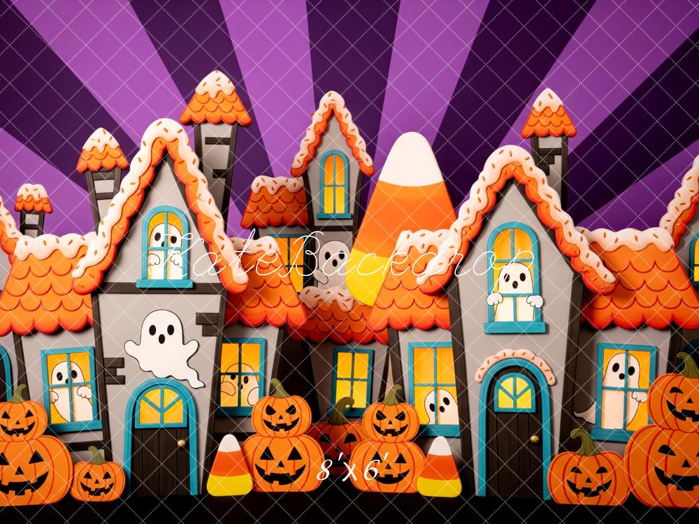 Kate Halloween Haunted Houses Ghosts Pumpkins Backdrop Designed by Patty Robert - Image 3