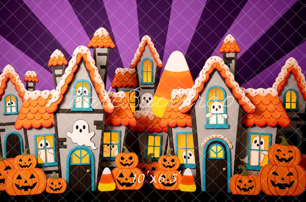 Kate Halloween Haunted Houses Ghosts Pumpkins Backdrop Designed by Patty Robert - Image 4