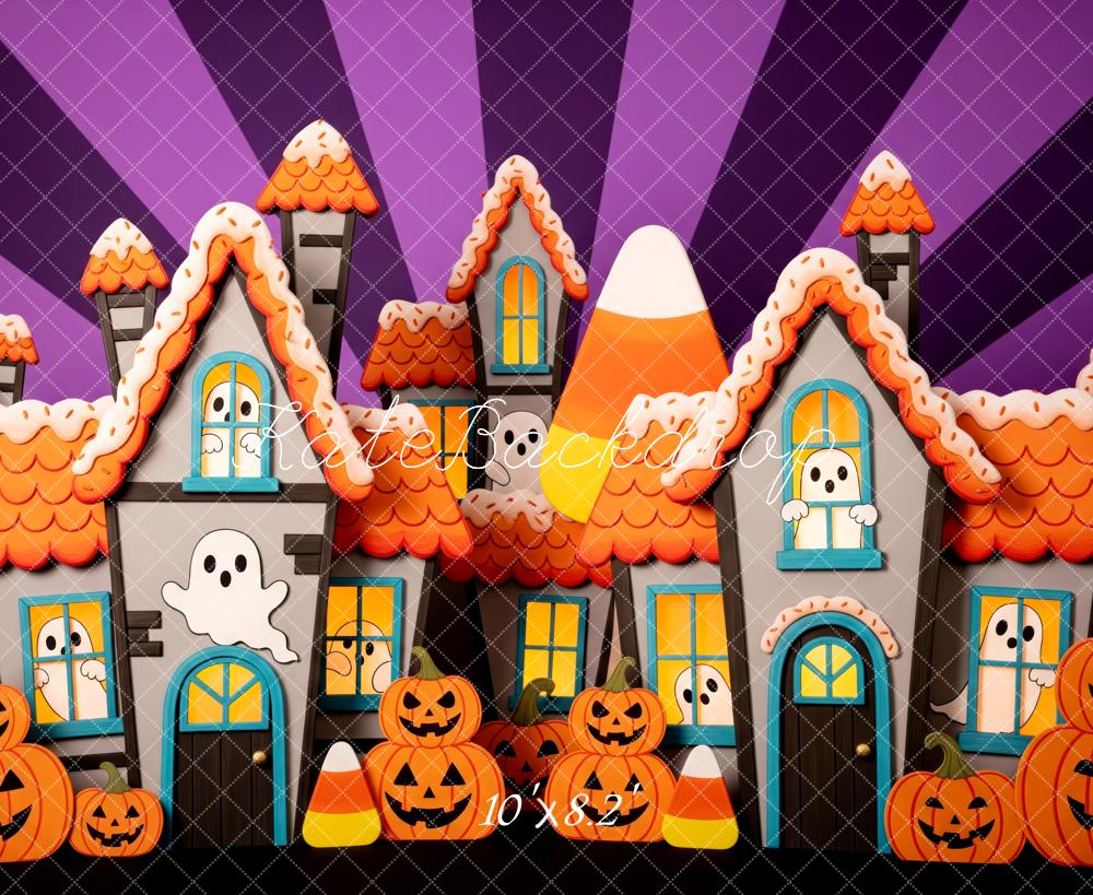 Kate Halloween Haunted Houses Ghosts Pumpkins Backdrop Designed by Patty Robert - Image 6