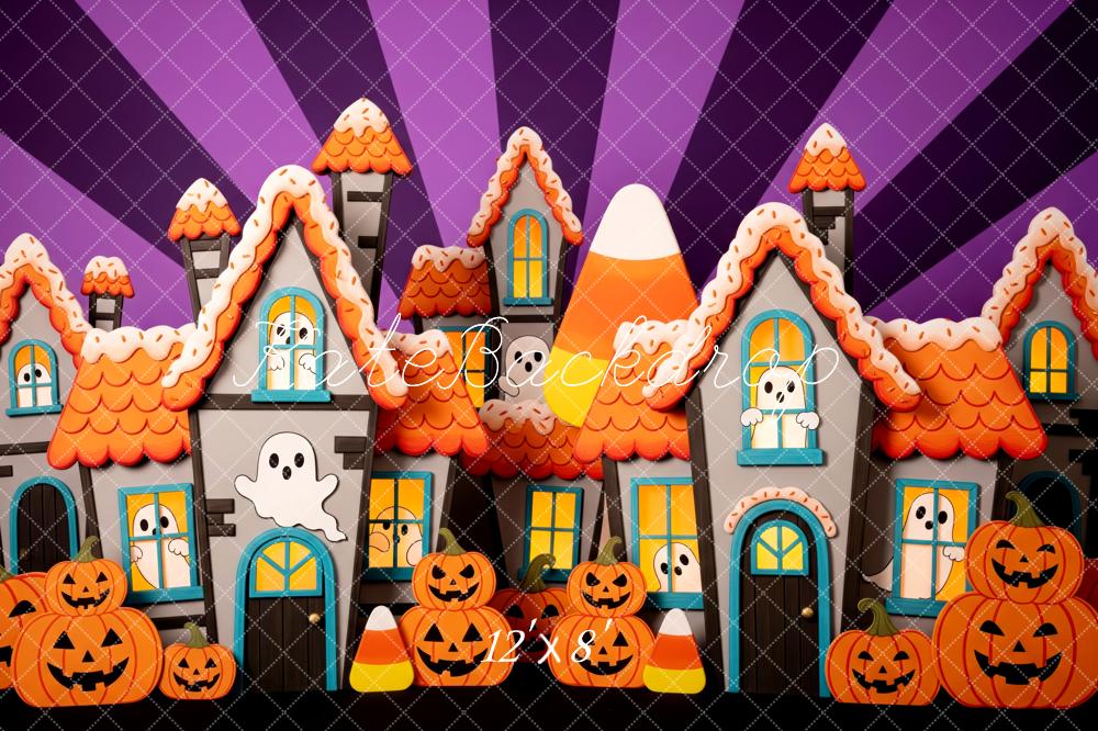 Kate Halloween Haunted Houses Ghosts Pumpkins Backdrop Designed by Patty Robert - Image 8