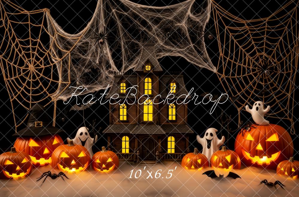 Kate Halloween Haunted House Pumpkins Spider Webs Backdrop Designed by Patty Robert - Image 4