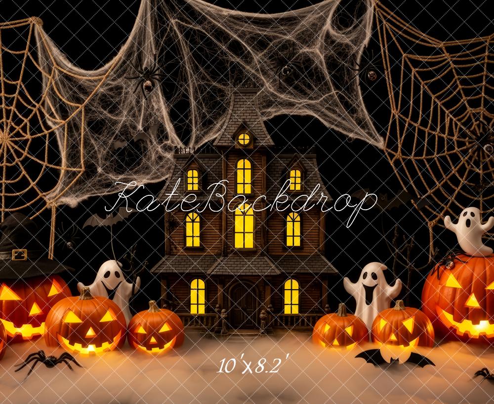 Kate Halloween Haunted House Pumpkins Spider Webs Backdrop Designed by Patty Robert - Image 6