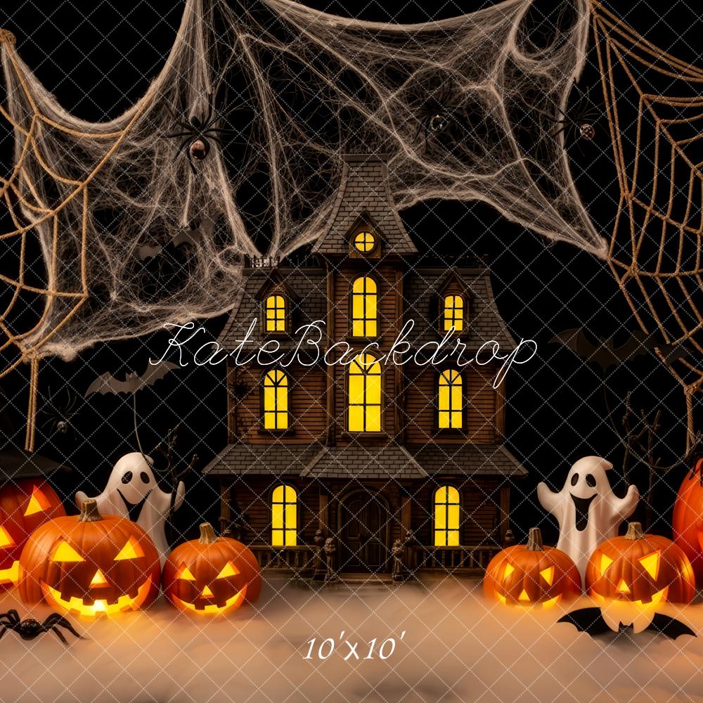 Kate Halloween Haunted House Pumpkins Spider Webs Backdrop Designed by Patty Robert - Image 7